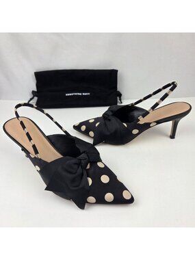 Something Navy Whitney Black Polka Dot Slingback Heels With Bow Accent Sz 7.5M I